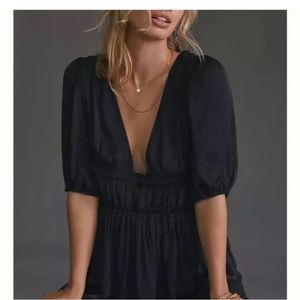 Anthropologie, deep, V neck, satin and cotton blouse